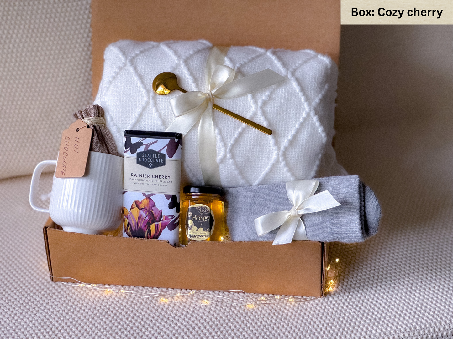 Gift box with Blanket, Care package for her, Sending hugs, Hygge gift box, Thinking of you gift box, Sympathy gift basket, Get Well Gift box